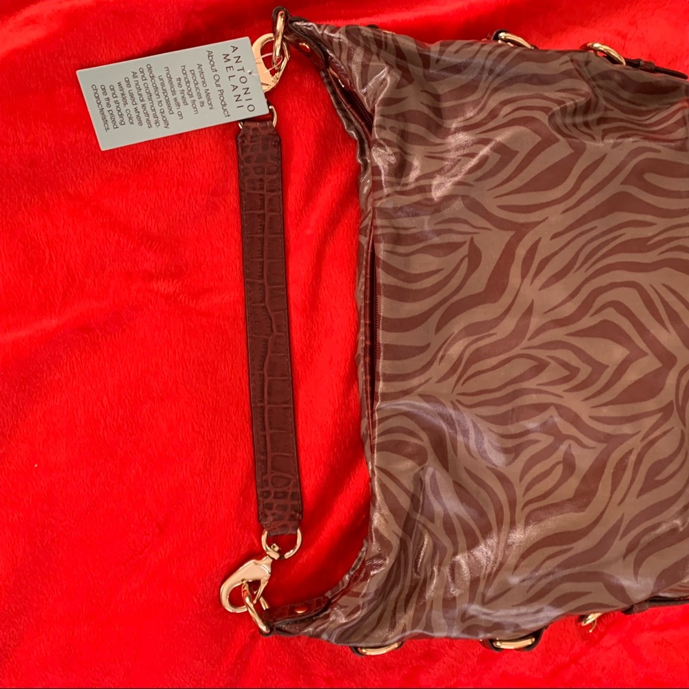 Antonio Melani Wine Red Zebra Print Handbag NWT - Picture 3 of 9